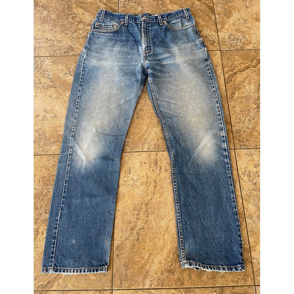 - Mens Jeans size 36 X 32 LEVIS 505 REGULAR STRAIGHT, BLUE DENIM STRETCH - Picture 4 of 9